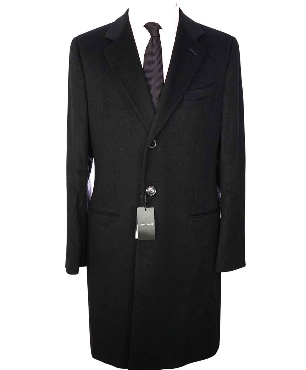 $6,300 GIORGIO ARMANI - Solid Black Wool/Cashmere Overcoat - 40R